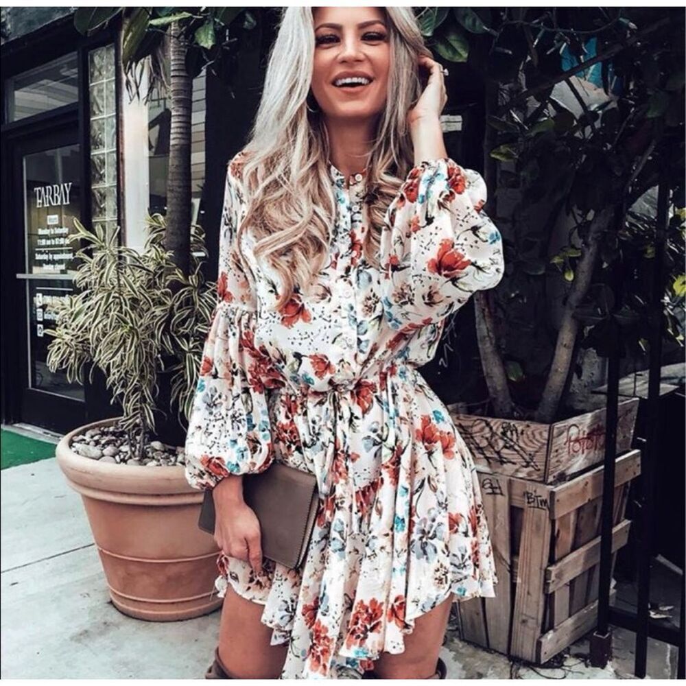 ✨Vici Vienne Floral Adjustable Balloon Sleeve Mini Sz Large Dress✨ - Picture 5 of 15